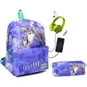 Coral High Üç Bölmeli Mavi Unicornlar Ortaokul ve Lise Okul Çantası Seti