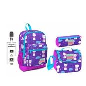 Coral High Usb Ve Aux Çıkışlı Kız Çocuk Mor Kedi Desenli Okul Çanta Seti