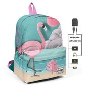Coral High Yeşil Flamingolu Üç Gözlü Okul Ve Günlük Sırt Çantası - Usb+aux Soketli Okul Çantası
