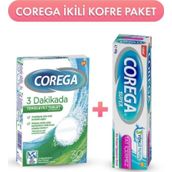 Corega 3 Dakikada Protez Temizleyici Tablet 30\'lu + Corega Tat İçermez Diş Protezi Yapıştırıcı 40 G