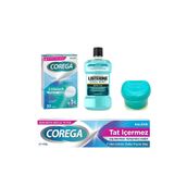 Corega diş protez temizleyici, tatsız diş protez yapıştırıcısı, listerine cool mint