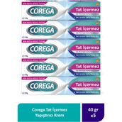 Corega Tat İçermez Diş Protezi Yapıştırıcı Krem 40G Krem Renkli 5 Adet Paket İçin Güçlü Tutucu