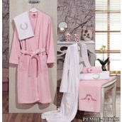 Cotton Box Pembe Beyaz Aile Bornoz Seti
