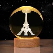Coverzone Cam Küre Işıklı Göz Yormayan Paris Eyfel Kulesi Motifli Masaüstü Aydınlatma Gece Lambası Dekoratif Çocuk Odası Salon Yatak Odası Lamba 6cm x 6cm (Eyfel Kulesi)