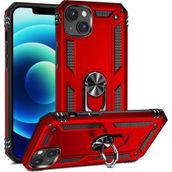 CoverZone iPhone 15 Z-Vega Shockproof Standlı Yüzük Tutuculu Mega Case Kapak Kırmızı Cep Telefonu Kılıfı