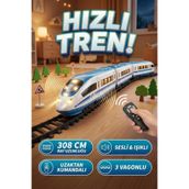 craftivio Uzaktan Kumandalı Sesli ve Işıklı Hızlı Tren Seti - 39 Parça 308 cm Büyük Raylı Oyuncak Tren