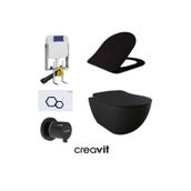 Creavit GR5001- FE320 5 Parça Siyah Mat Asma Klozet Gömme Rezervuar Seti