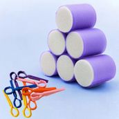 Croc 1203 Mor Cırtlı Sünger Bigudi 6'lı Çap 5 cm +10'lu Plastik Saç Pensi