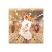 CUTESTUFFSHOP Yeni Yıl Şömine Çorabı,Ağaç Figürlü Keten Yılbaşı Çorabı, Yılbaşı Ağacı Süsü, Noel Çorabı Krem