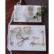 Cyzhome Adore Gold Beyaz İncili Söz Tepsisi Nişan Tepsisi Ve Damat Kahve Fincan Tepsisi Kırmızı