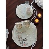 Cyzhome Beloved Gümüş Beyaz İncili Söz Tepsisi Nişan Tepsisi Ve Damat Kahve Fincan Tepsi 1 Çok Renkli