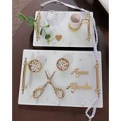 Cyzhome Bonding Gold Beyaz İncili Söz Tepsisi Nişan Tepsisi Ve Damat Kahve Fincan Tepsisi Kırmızı