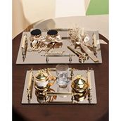 Cyzhome Gold Ayna 4 Kulplu Dikdörtgen Söz Nişan Tepsisi Ve Damat Kahve Fincan Tepsisi Çok Renkli