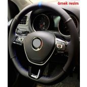 Dacia Duster Uyumlu Direksiyon Kılıfı Alkantara-karbon Mavi Yüzüklü