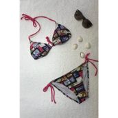 Dagi Desenli Pembe Boyundan Bağlı Üçgen Bikini Takımı