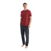 Dagi Erkek Pijama Takımı, Bordo Kısa Kollu,%50 Pamuk%50 Modal, 2XL Beden