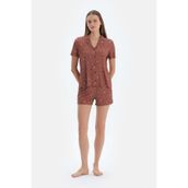 Dagi Kadın Leopar Desenli Gömlek Şort Pijama Takımı, Modal, Kiremit, S
