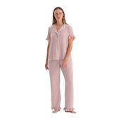 Dagi Kadın Pijama Takımı, Açık Pembe, Biyeli Gömlek Pantolon, L Beden