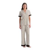 Dagi Kadın Pijama Takımı, Ekru Geometrik Desenli, Pamuk Modal, M Beden