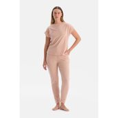 Dagi Kadın Pijama Takımı, Kısa Kollu Tişört Pantolon, Pudra, XL Beden