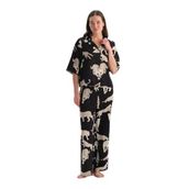 Dagi Kadın Pijama Takımı, Siyah Leopar Desenli, Saten Gömlek Pantolon, 38 Beden
