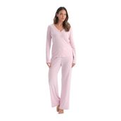 Dagi Kadın Pijama Takımı, Uzun Kollu, Pamuk Modal Kaşkorse, Açık Pembe, L Beden