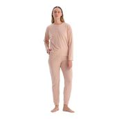 Dagi Kadın Pijama Takımı, Uzun Kollu Tişört Pantolon, Pudra, L Beden