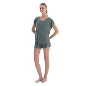 Dagi Kadın V Yaka Kısa Kollu Tişört Şort Pijama Takımı, Viskon, Örme, Su Yeşili, S