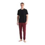 Dagi Pamuk Modal Örme Pijama Altı, L, Pamuk Modal Örme İkili Pijama Altı, Bordo-Siyah, erkek