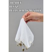 Dantelux 10 Adet Pullu Şifon Halay Mendili - Beyaz