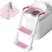 Deanic Çocuk Klozet Adaptörü Merdivenli, Pu Pedli, Kaymaz, 1- 7 Yaş, 38- 47 cm Uyumlu - Pembe - Tek Ebat