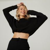 Decathlon Domyos 520 Fitness Hafif Antrenman Kadın Siyah Crop Sweatshirt