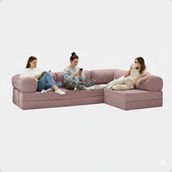 Dechome 300X200 Teddy Serisi Köşe Açık Uzanma Modüler Koltuk | Yıkanabilir Corduroy Kumaş | Çok Fonksiyonlu Yer Yatağıyeny Fitilli Kadife | Köşe Koltuk | 160X160 Köşe Takımı | Modüler Köşe Takımı - Pembe
