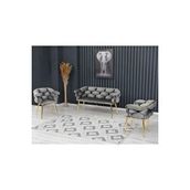 Decoraks Balon Çay Seti Koltuk Takımı Oturma Odası Kafe Antre Hol Ofis 2+1+1 Gold Metal GRİ