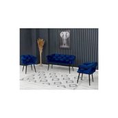 Decoraks Balon Çay Seti Koltuk Takımı Oturma Odası Kafe Antre Hol Ofis 2+1+1 Siyah Metal LACİVERT