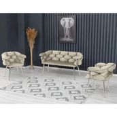 Decoraks Balon Çay Seti Takımı Gri Koltuk Takımı Oturma Odası Kafe Antre Hol Ofis 2+1+1 Krom Metal - Krem