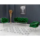 Decoraks Balon Çay Seti Takımı Gri Koltuk Takımı Oturma Odası Kafe Antre Hol Ofis 2+1+1 Krom Metal - Yeşil