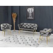 Decoraks Balon Çay Seti Takımı Koltuk Takımı Oturma Odası Kafe Antre Hol Ofis 2+1+1 Gold Metal - Gri