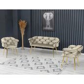 Decoraks Balon Çay Seti Takımı Koltuk Takımı Oturma Odası Kafe Antre Hol Ofis 2+1+1 Gold Metal - Krem