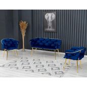 Decoraks Balon Çay Seti Takımı Koltuk Takımı Oturma Odası Kafe Antre Hol Ofis 2+1+1 Gold Metal - Lacivert