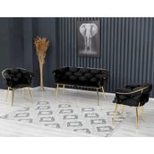 Decoraks Balon Çay Seti Takımı Koltuk Takımı Oturma Odası Kafe Antre Hol Ofis 2+1+1 Gold Metal - Siyah