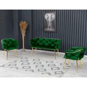 Decoraks Balon Çay Seti Takımı Koltuk Takımı Oturma Odası Kafe Antre Hol Ofis 2+1+1 Gold Metal - Yeşil