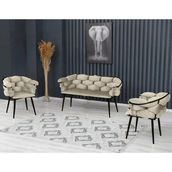 Decoraks Balon Çay Seti Takımı Koltuk Takımı Oturma Odası Kafe Antre Hol Ofis 2+1+1 Siyah Metal - Krem
