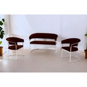 Decoraks Rio Çay Seti Takımı Koltuk Takımı Oturma Odası Kafe Antre Hol Ofis 2+1+1 Krom Metal - Kahverengi