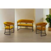 Decoraks Rio Çay Seti Takımı Koltuk Takımı Oturma Odası Kafe Antre Hol Ofis 2+1+1 Siyah Metal - Hardal