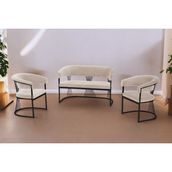 Decoraks Rio Çay Seti Takımı Koltuk Takımı Oturma Odası Kafe Antre Hol Ofis 2+1+1 Siyah Metal - Krem