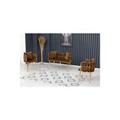Decoraks Sarmaşık Çay Seti Takımı Koltuk Takımı Oturma Odası Kafe Antre Hol Ofis 2+1+1 Gold Metal - Gri
