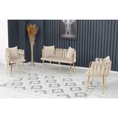 Decoraks Sarmaşık Çay Seti Takımı Koltuk Takımı Oturma Odası Kafe Antre Hol Ofis 2+1+1 Gold Metal - Krem