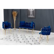 Decoraks Sarmaşık Çay Seti Takımı Koltuk Takımı Oturma Odası Kafe Antre Hol Ofis 2+1+1 Gold Metal - Lacivert