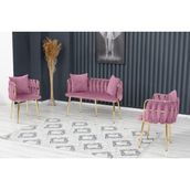 Decoraks Sarmaşık Çay Seti Takımı Koltuk Takımı Oturma Odası Kafe Antre Hol Ofis 2+1+1 Gold Metal - Pudra Pembe
